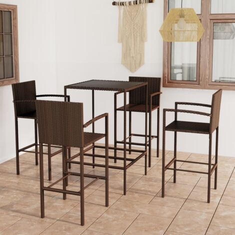 Set de bar de jardín 5 piezas y cojines ratán sintético marrón vidaXL