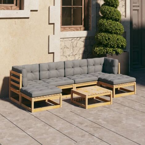7 PCS Garden Lounge Set con cojines de pino sólido (1/5)