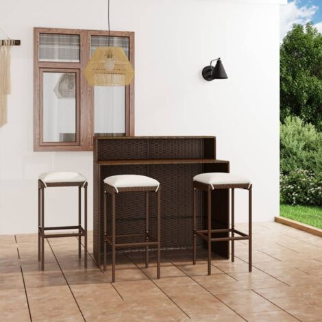 Juego de muebles de bar para jardín 4 piezas y cojines marrón vidaXL (1/5)