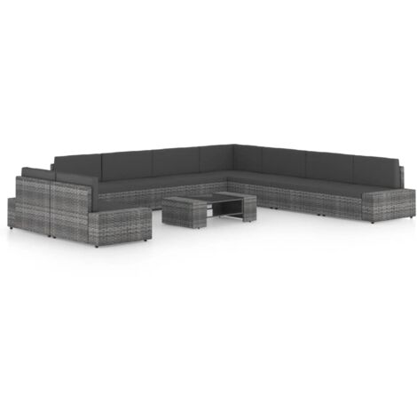 Juego muebles de jardín 10 pzas y cojines ratán sintético gris vidaXL (1/5)