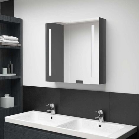 Armario de baño con espejo LED gris brillante 62x14x60 cm vidaXL