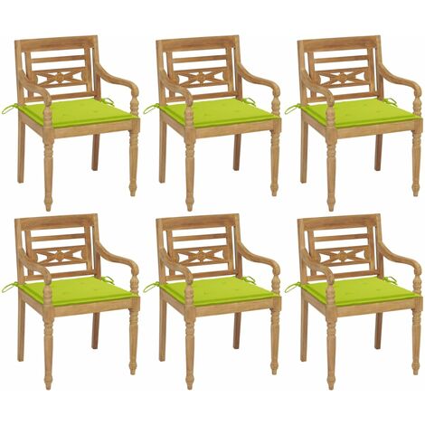 Sillas Batavia 6 unidades madera maciza de teca con cojines vidaXL