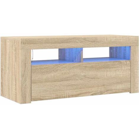 Mueble de TV con luces LED roble Sonoma 90x35x40 cm vidaXL