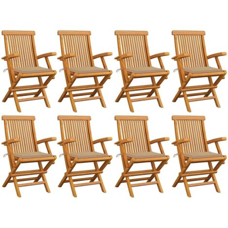Sillas de jardín 8 uds madera maciza de teca con cojines beige vidaXL
