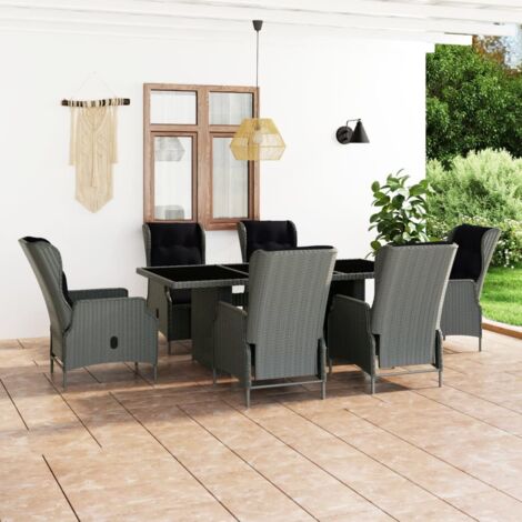 Set comedor jardín 7 pzas y cojines ratán sintético gris claro vidaXL