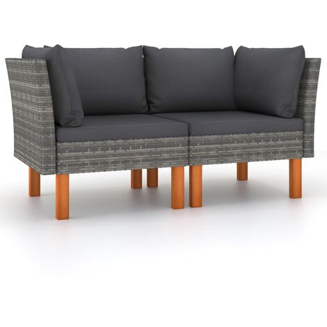 Sofás de esquina 2 uds ratán sintético y madera de eucalipto vidaXL