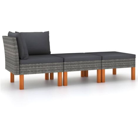 Set muebles de jardín 3 pzas ratán sintético madera eucalipto vidaXL