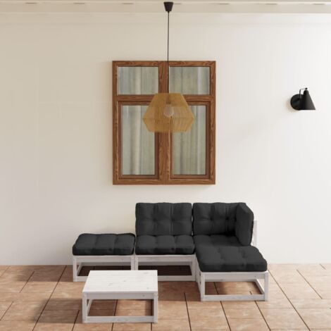 Juego de muebles de jardín 5 pzas y cojines madera pino maciza vidaXL (1/5)