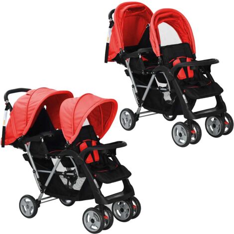 Carrito para 2 niños tandem de acero rojo y negro vidaXL (1/5)
