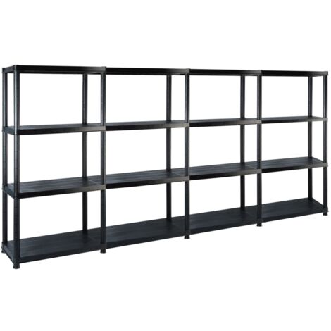Estanterías almacenaje 4 niveles plástico negro 244x30,5x130 cm vidaXL