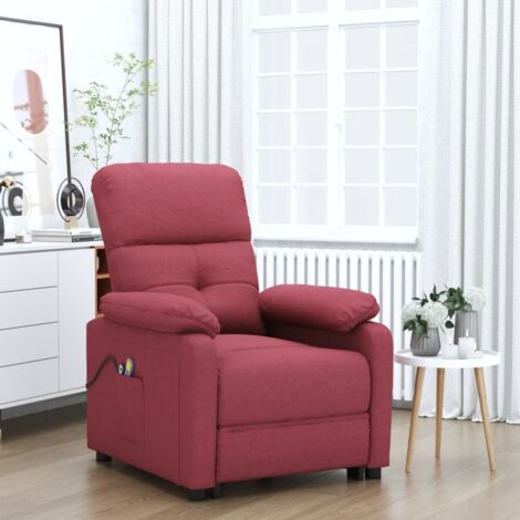 Sillón de masaje eléctrico tela rojo tinto vidaXL