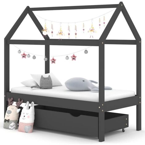Estructura de cama infantil y cajón madera pino gris 70x140cm vidaXL