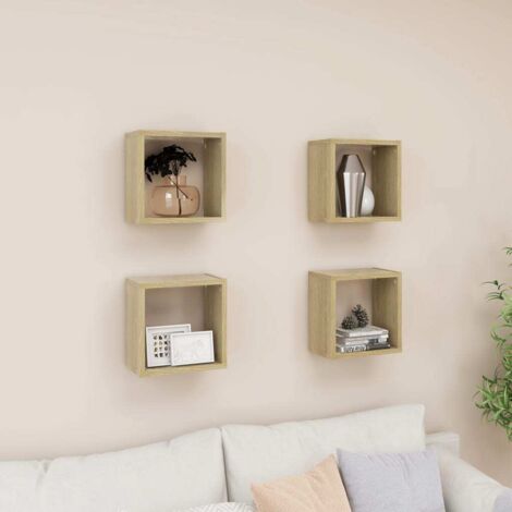 Estantes de cubo de pared 4 uds color roble 26x15x26 cm vidaXL
