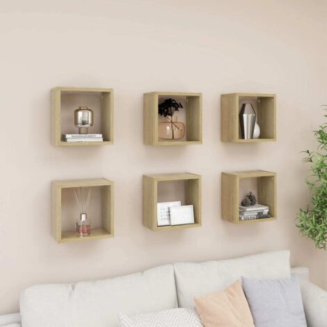 Estantes cubo de pared 6 unidades roble Sonoma 26x15x26 cm vidaXL