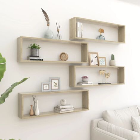 Estantes cubo pared 4uds contrachapado roble Sonoma 100x15x30cm vidaXL