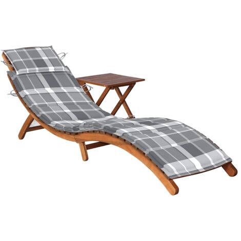 Tumbona de jardín con mesa y cojín madera maciza de acacia vidaXL