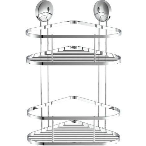 Repisa telescópica cromada de esquina para ducha con 4 estantes blancos
