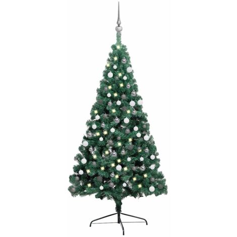 Medio árbol de Navidad con luces y bolas verde 150 cm vidaXL (1/5)