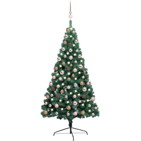 Medio árbol de Navidad con luces y bolas verde 150 cm vidaXL (1/5)