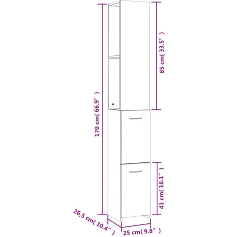 Armario de baño madera contrachapada blanco 25x26,5x170 cm vidaXL