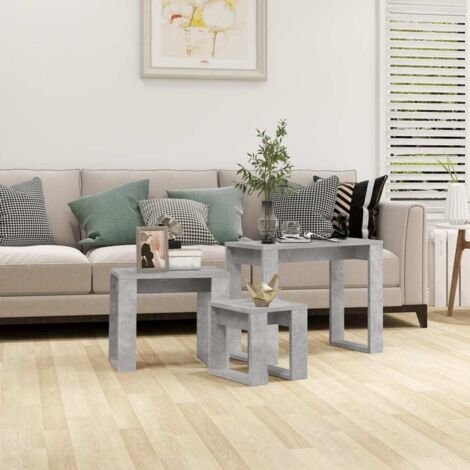 Mesas apilables 3 piezas madera contrachapada gris hormigón vidaXL