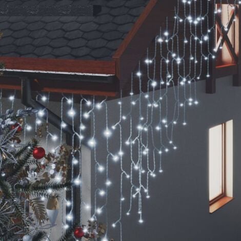 Cortina luces carámbano 10m 400 LED blanco frío 8 funciones vidaXL
