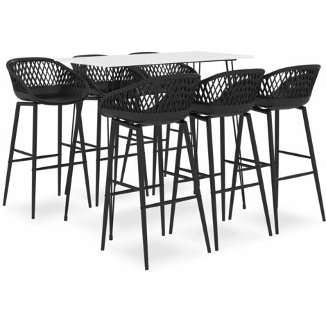 Mesa alta y taburetes de bar 7 piezas blanco y negro vidaXL