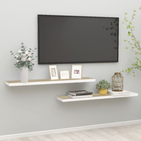 Estante flotante pared 2 uds MDF roble y blanco 120x23,5x3,8 cm vidaXL