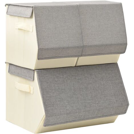 Juego de cajas de almacenaje apilables 3 uds tela gris y crema vidaXL