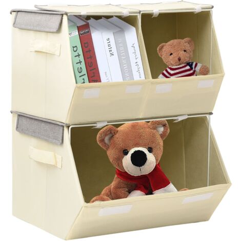Juego de cajas de almacenaje apilables 3 uds tela gris y crema vidaXL