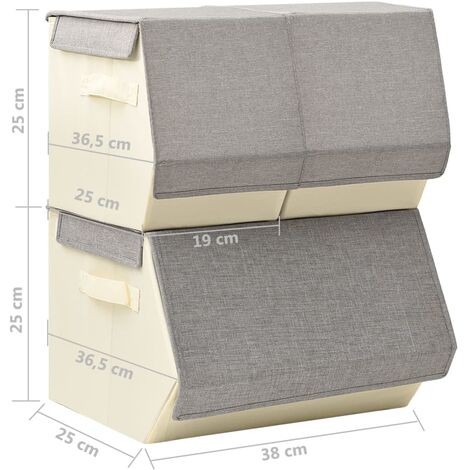 Juego de cajas de almacenaje apilables 3 uds tela gris y crema vidaXL