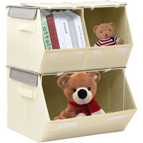 Juego de cajas de almacenaje apilables 3 uds tela gris y crema vidaXL