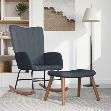 Silla mecedora con reposapiés terciopelo gris oscuro vidaXL
