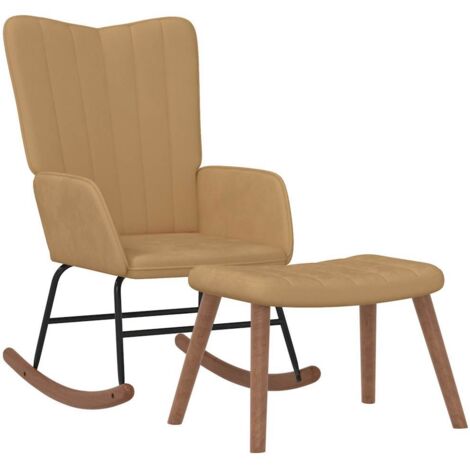 Silla mecedora con reposapiés terciopelo marrón vidaXL