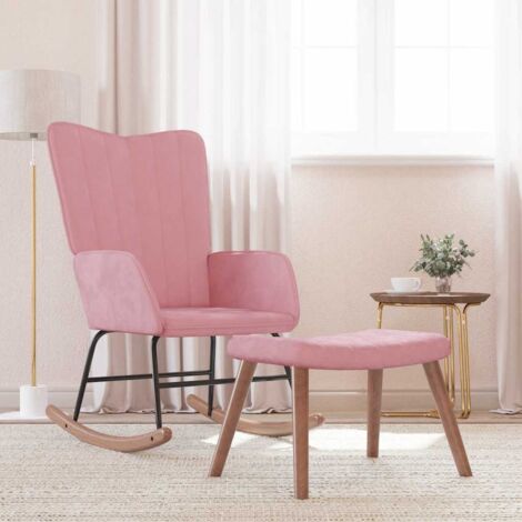 Silla mecedora con reposapiés terciopelo rosa vidaXL