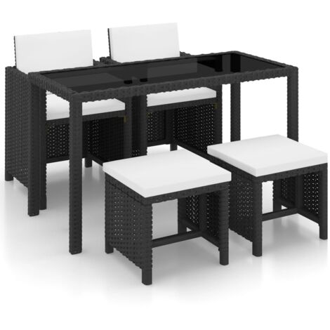 Set comedor de jardín 5 piezas y cojines ratán sintético negro vidaXL