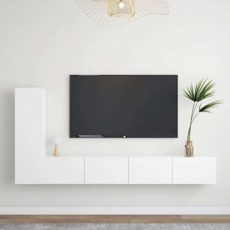 Set de muebles de salón TV 3 piezas madera de ingeniería blanco vidaXL (1/5)
