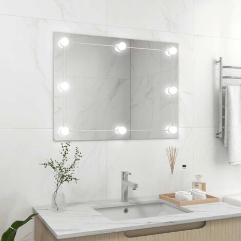 Espejo de pared sin marco con luces LED rectangular de vidrio vidaXL