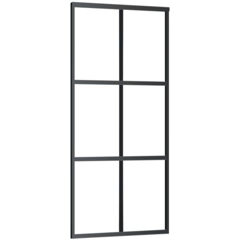 Puerta corredera ESG vidrio y aluminio negra 90x205 cm vidaXL