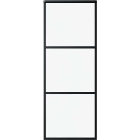 Puerta corredera de 3 paneles ESG vidrio y aluminio negra 76x205 cm vidaXL