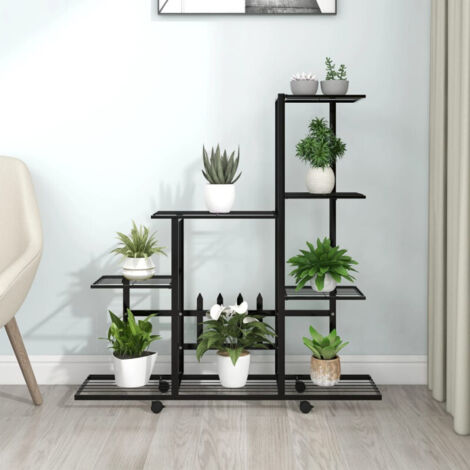 Soporte de flores con rueda de metal negro 94,5x25x92,5 cm vidaXL