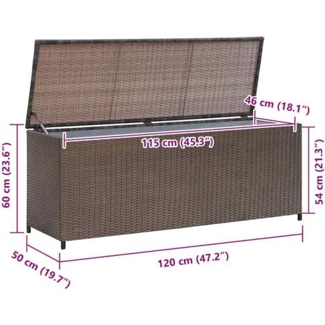 Caja de almacenaje jardín ratán sintético marrón 120x50x60 cm vidaXL