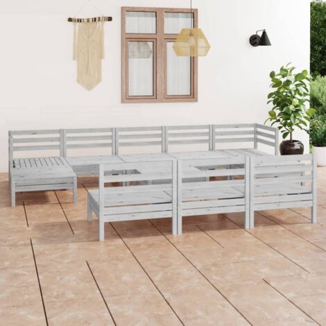 Juego de muebles de jardín 11 pzas madera maciza de pino blanco vidaXL (1/5)