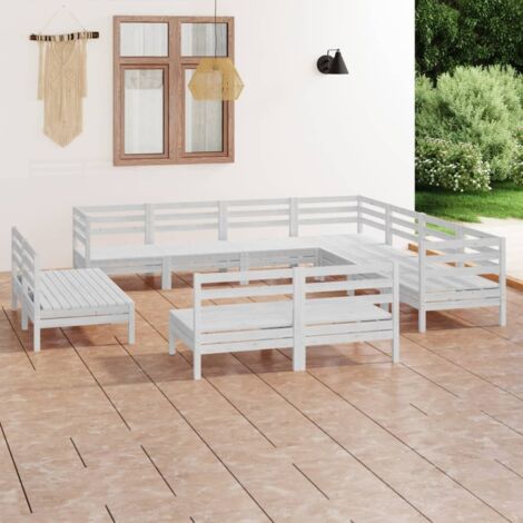 Juego de muebles de jardín 11 piezas madera maciza pino blanco vidaXL (1/5)