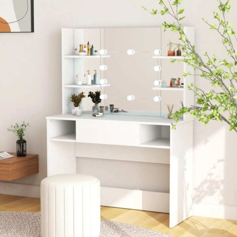 Tocador de maquillaje con luces LED MDF blanco 100x40x135 cm vidaXL