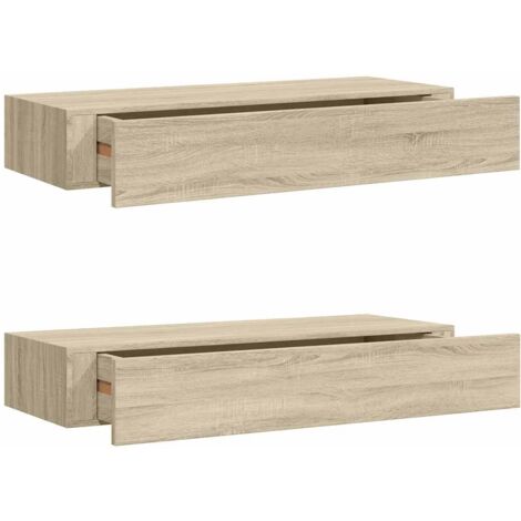 Estantes de pared con cajón 2 uds MDF roble 60x23,5x10 cm vidaXL