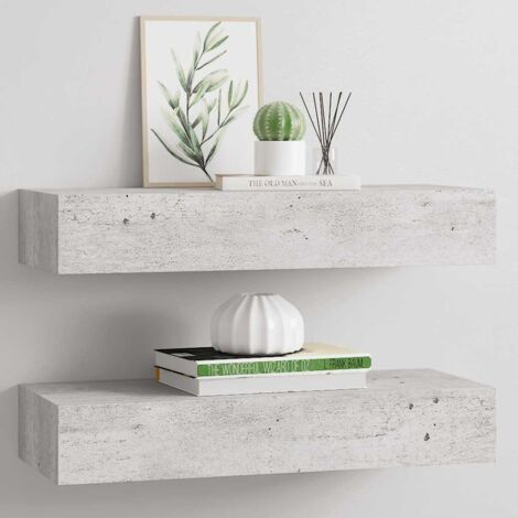 Estante de pared con cajón 2 uds MDF gris hormigón 60x23,5x10cm vidaXL