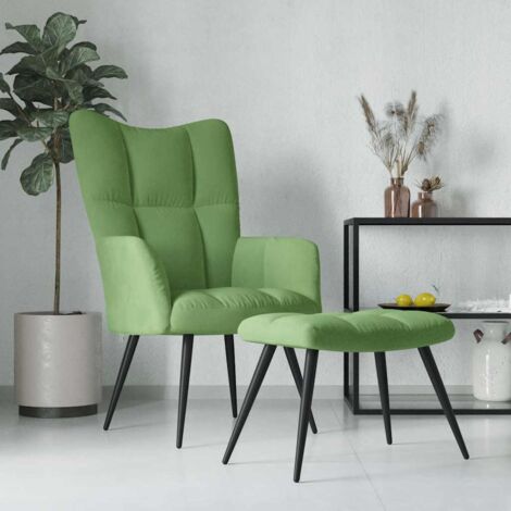 Sillón de relax con taburete terciopelo verde claro vidaXL