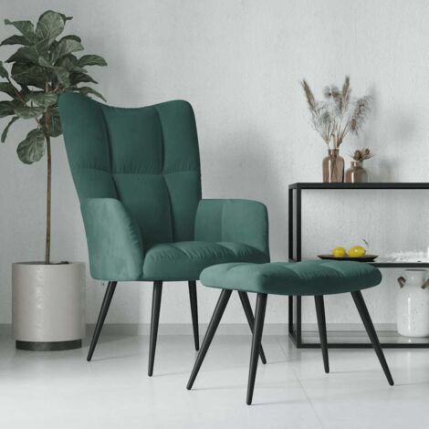 Sillón de relax con taburete terciopelo verde oscuro vidaXL