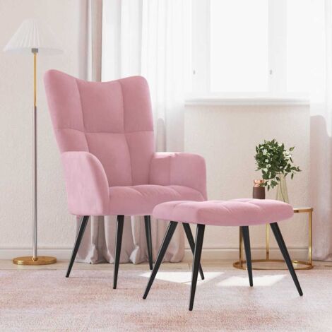 Sillón de relax con taburete terciopelo rosa vidaXL